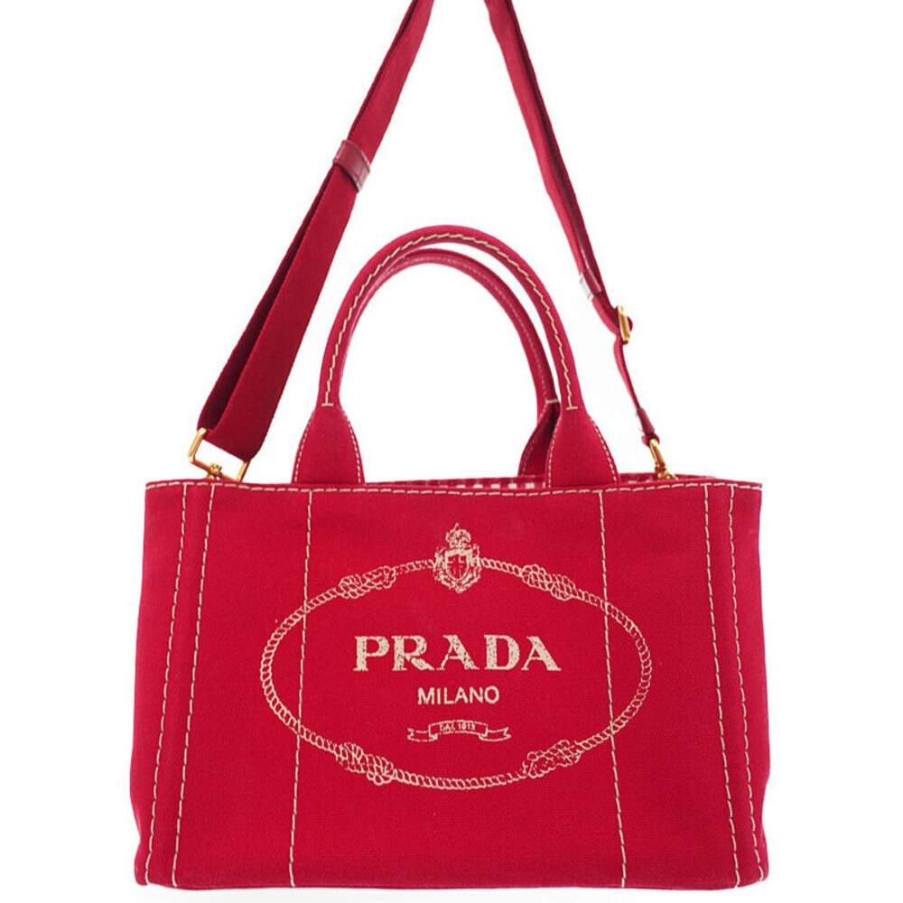 Prada Tote handles Canapa 2way top handbag Red canvas - Picture 2 of 9